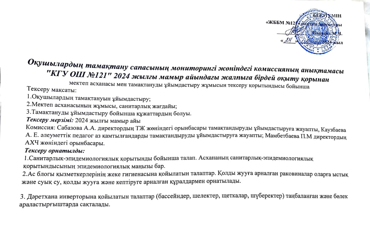 Тамақтану сапасының мониторингі-Мамыр айы