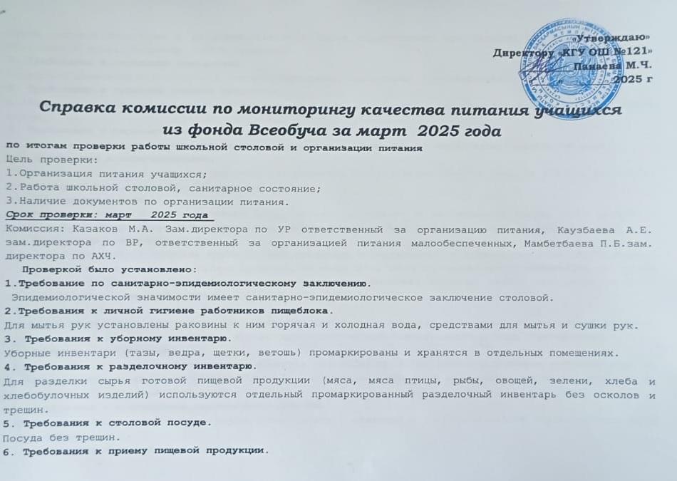 МОНИТОРИНГ КАЧЕСТВА ПИТАНИЯ из фонда ВСЕОБУЧА МАРТ